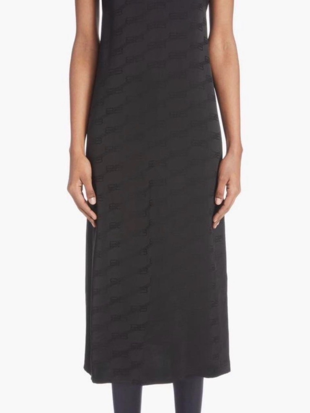 Balenciaga Black Midi Slip Dress with Tonal Logo